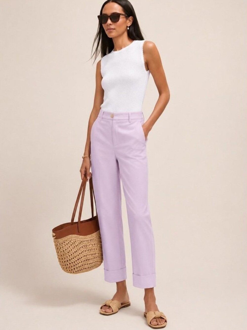 NWT Ann Taylor High-Rise High Waist Flat Front Cuffed Ankle Pant Lilac Purple, 8